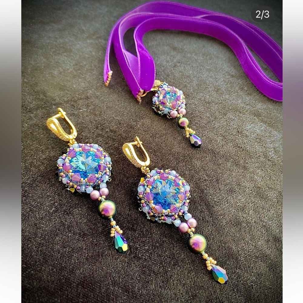 Royal Purple Gemstone Choker Necklace&Earrings Set